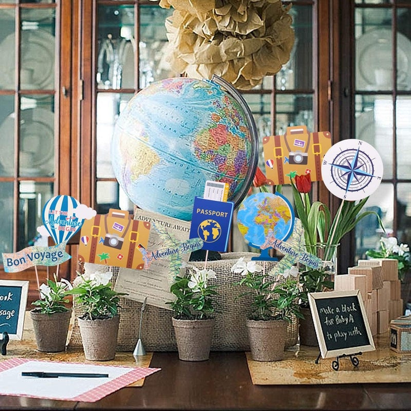 Yaaaaasss! Let The Adventure Begin Centerpieces Travel Themed Centerpieces Sticks Adventure Awaits Bon Voyage Farewell World Map Retirement Graduation Party Photo Booth Props Set of 21 - Image 5